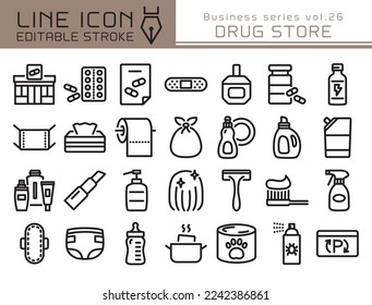 Juego de iconos vectoriales del almacén de medicamentos. Icono de línea modificable.