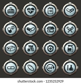 Drug store vector stylish round buttons for mobile applications and web