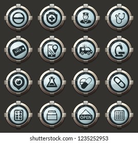 Drug store vector stylish round buttons for mobile applications and web