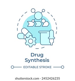 Drug synthesis soft blue concept icon. Laboratory equipment. Medications mixing, compounding. Round shape line illustration. Abstract idea. Graphic design. Easy to use in infographic, article