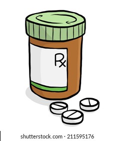 drug tablet bottle / cartoon vector and illustration, hand drawn style, isolated on white background.