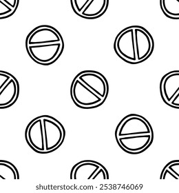 Drug tablet vector doodle seamless pattern on white background