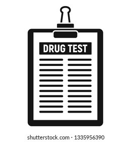 Drug Test Clipboard Icon. Simple Illustration Of Drug Test Clipboard Vector Icon For Web Design Isolated On White Background