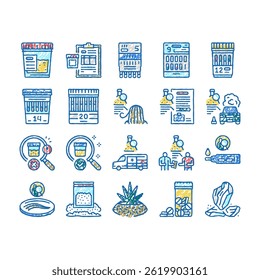 Drug Test Examination Device doodle icons set vector. Panel Drug Test Gadget For Searching Cocaine Or Amphetamines, Marijuana Alcohol In Blood Or Urine. Medical Review Officer  sketch hand drawn