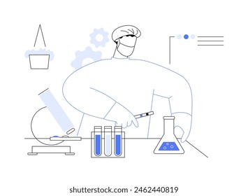 In: Drug Testing Abstract Concept Vektorillustration. Labormitarbeiter beschäftigt sich mit Arzneimitteltests, Medizinindustrie, Pharmamarkt, Kontrollflüssigkeitsprobe in abstrakten Labormetaphern.