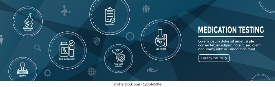 Drug Testing and Process Web Header Banner with Icon Set