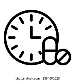 Drug time icon. Outline drug time vector icon for web design isolated on white background