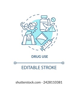 Drug use soft blue concept icon. Health issues, addiction. Life disruption. Round shape line illustration. Abstract idea. Graphic design. Easy to use in infographic, presentation, brochure, booklet