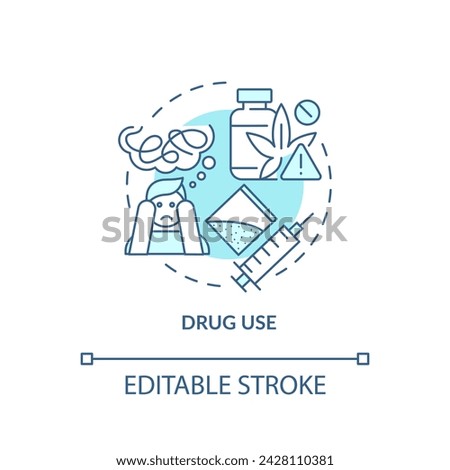 Drug use soft blue concept icon. Health issues, addiction. Life disruption. Round shape line illustration. Abstract idea. Graphic design. Easy to use in infographic, presentation, brochure, booklet