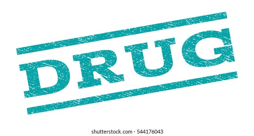 Drug watermark stamp. Text tag between parallel lines with grunge design style. Rubber seal stamp with dust texture. Vector cyan color ink imprint on a white background.