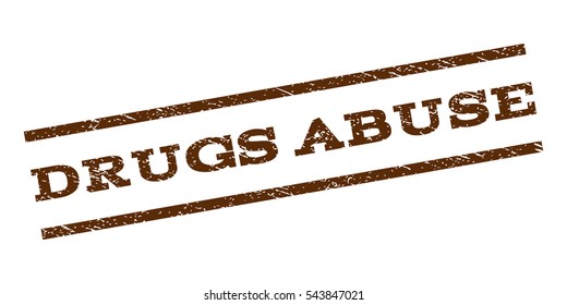 Drugs Abuse watermark stamp. Text caption between parallel lines with grunge design style. Rubber seal stamp with dust texture. Vector brown color ink imprint on a white background.