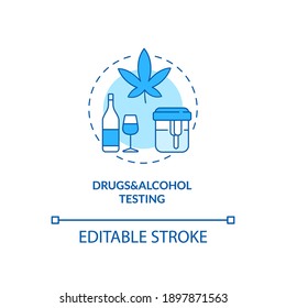 Drugs And Alcohol Testing Concept Icon. Impairment And Intoxication Level Idea Thin Line Illustration. Oral Fluid Samples. Vector Isolated Outline RGB Color Drawing. Editable Stroke