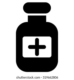 Drugs Bottle vector icon. Style is flat symbol, black color, rounded angles, white background.