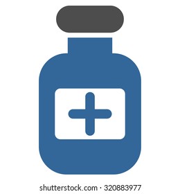 Drugs Bottle vector icon. Style is bicolor flat symbol, cobalt and gray colors, rounded angles, white background.