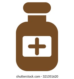 Drugs Bottle vector icon. Style is flat symbol, brown color, rounded angles, white background.