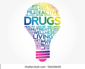 DRUGS bulb word cloud, health concept background