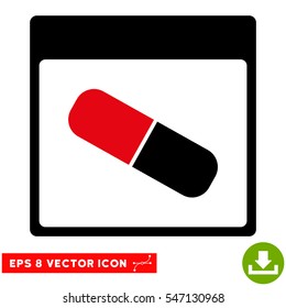 Drugs Capsule Calendar Page icon. Vector EPS illustration style is flat iconic bicolor symbol, intensive red and black colors.