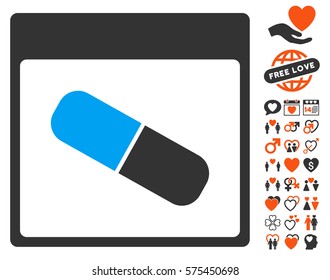 Drugs Capsule Calendar Page icon with bonus amour design elements. Vector illustration style is flat iconic elements for web design, app user interfaces.