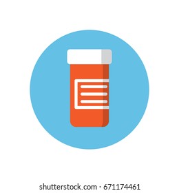 Drugs container flat icon. Round colorful button, Medicines jar circular vector sign, logo illustration. Flat style design