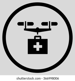 Drugs Copter Shipment vector icon. Style is flat circled symbol, black color, rounded angles, light gray background.