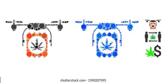 Drugs drone delivery composition of circle elements in variable sizes and color tints, based on drugs drone delivery icon. Vector circle elements are composed into blue mosaic.