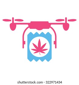 Drugs Drone Delivery vector icon. Style is bicolor flat symbol, pink and blue colors, rounded angles, white background.