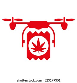 Drugs Drone Delivery vector icon. Style is flat symbol, red color, rounded angles, white background.