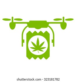 Drugs Drone Delivery vector icon. Style is flat symbol, eco green color, rounded angles, white background.