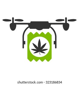 Drugs Drone Delivery vector icon. Style is bicolor flat symbol, eco green and gray colors, rounded angles, white background.