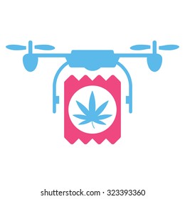 Drugs Drone Delivery vector icon. Style is bicolor flat symbol, pink and blue colors, rounded angles, white background.