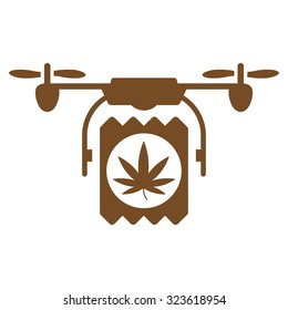 Drugs Drone Delivery vector icon. Style is flat symbol, brown color, rounded angles, white background.