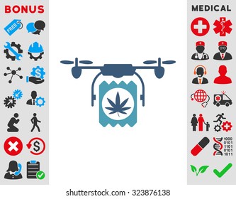 Drugs Drone Delivery vector icon. Style is bicolor flat symbol, cyan and blue colors, rounded angles, white background.
