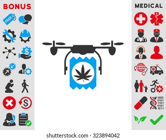 Drugs Drone Delivery vector icon. Style is bicolor flat symbol, blue and gray colors, rounded angles, white background.