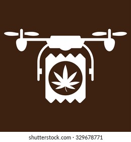 Drugs Drone Delivery vector icon. Style is flat symbol, white color, rounded angles, brown background.