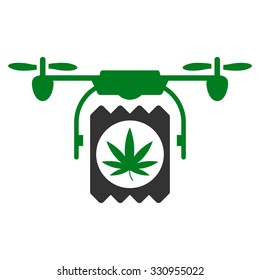 Drugs Drone Delivery vector icon. Style is bicolor flat symbol, green and gray colors, rounded angles, white background.