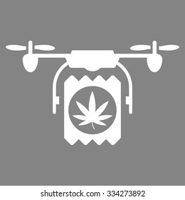 Drugs Drone Delivery vector icon. Style is flat symbol, white color, rounded angles, gray background.