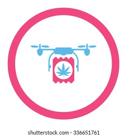 Drugs Drone Delivery vector icon. Style is bicolor flat rounded symbol, pink and blue colors, rounded angles, white background.