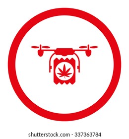 Drugs Drone Delivery vector icon. Style is flat rounded symbol, red color, rounded angles, white background.
