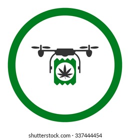 Drugs Drone Delivery vector icon. Style is bicolor flat rounded symbol, green and gray colors, rounded angles, white background.