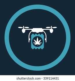 Drugs Drone Delivery vector icon. Style is bicolor flat rounded symbol, blue and white colors, rounded angles, dark blue background.