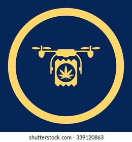 Drugs Drone Delivery vector icon. Style is flat rounded symbol, yellow color, rounded angles, blue background.