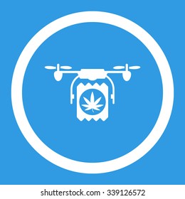 Drugs Drone Delivery vector icon. Style is flat rounded symbol, white color, rounded angles, blue background.