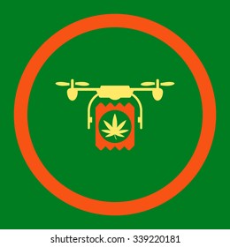 Drugs Drone Delivery vector icon. Style is bicolor flat rounded symbol, orange and yellow colors, rounded angles, green background.