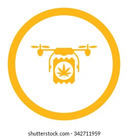 Drugs Drone Delivery vector icon. Style is flat rounded symbol, yellow color, rounded angles, white background.