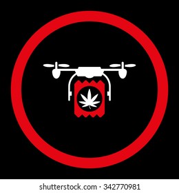 Drugs Drone Delivery vector icon. Style is bicolor flat rounded symbol, red and white colors, rounded angles, black background.