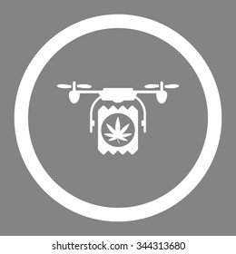 Drugs Drone Delivery vector icon. Style is flat rounded symbol, white color, rounded angles, gray background.