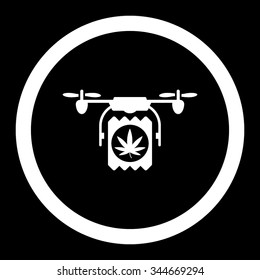 Drugs Drone Delivery vector icon. Style is flat rounded symbol, white color, rounded angles, black background.
