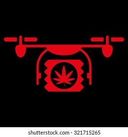 Drugs Drone Shipment vector icon. Style is flat symbol, red color, rounded angles, black background.