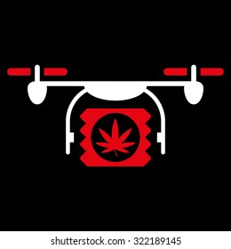 Drugs Drone Shipment vector icon. Style is bicolor flat symbol, red and white colors, rounded angles, black background.