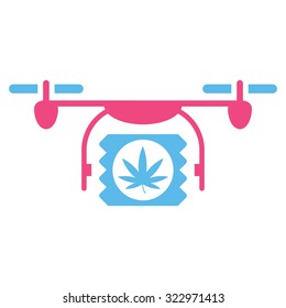 Drugs Drone Shipment vector icon. Style is bicolor flat symbol, pink and blue colors, rounded angles, white background.